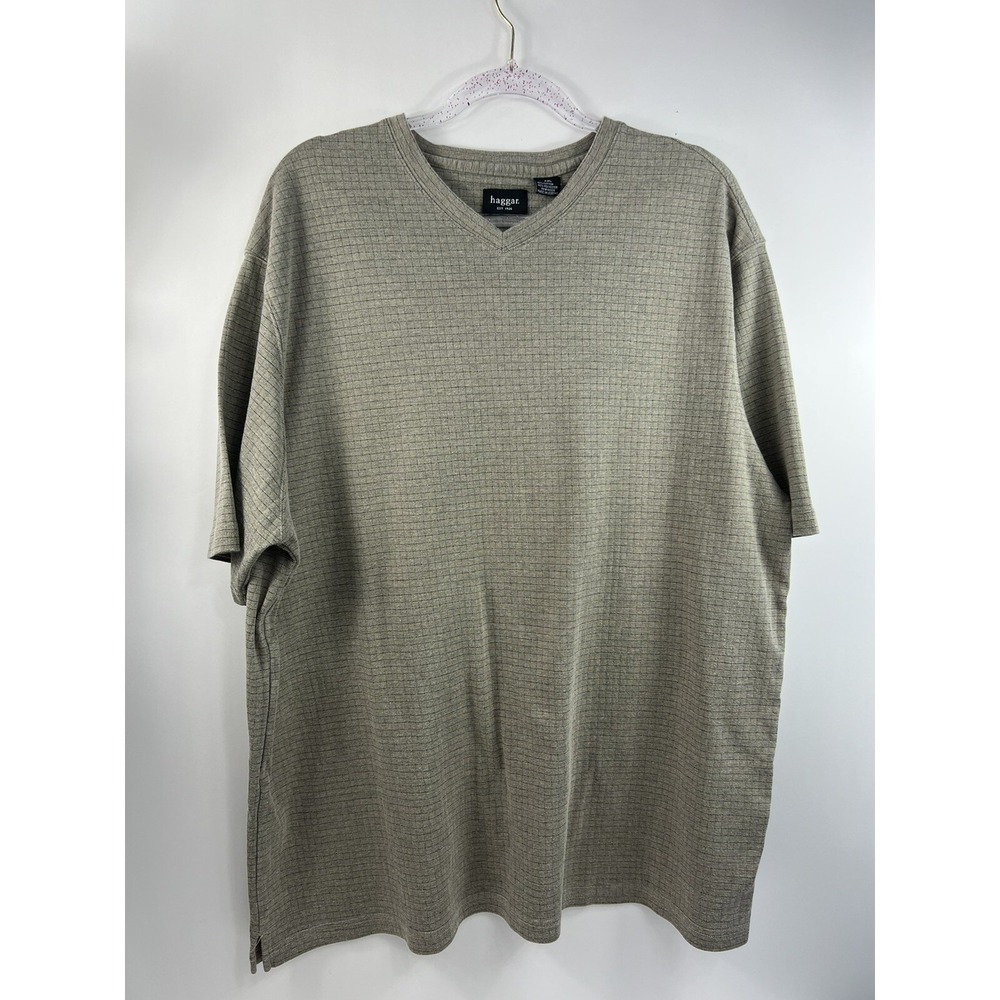 Haggar Shirt Men's Sz XXL Brown Short Sleeve V-Neck Casual Pullover